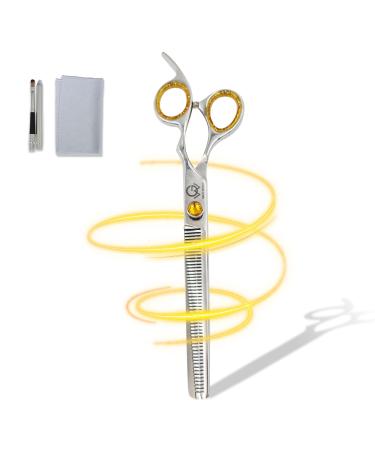 Great World Zone GW 8.5'' Thinning Cat Dog Grooming Blending Scissor professional 50 teeth shears sharp for Yellow jeweled Screw J2 Stainless Steel Safety round Tip, Silver, 8.5 x 0.6 x 0.3
