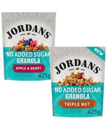 No Added Sugar Apple & Berry Granola 425g with Triple Nut Granola 425g - Bundle Consisting of Jordans x2 Pack