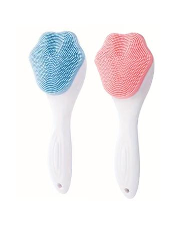 SHANPIN Handheld Silicone Face Scrubber Exfoliator Manual Handheld Facial Cleansing Brush Blackhead Scrubber Soft Bristles Waterproof for Face Skincare (2 Pcs)