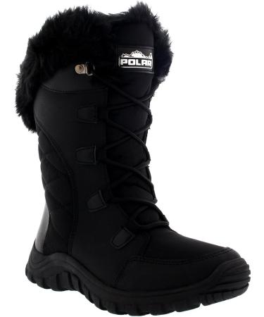 Polar Women's Quilted Faux Fur Cuff Winter Boots - Black | Duck Rubber Sole | Snow & Rain Outdoor Boot - Buy Online on SooperMarket.com
