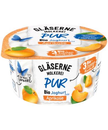 Glass dairy GM PUR organic yoghurt apricot (6 x 150 gr)