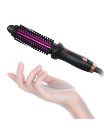 Mini Curling Iron Brush 1 Inch Barrel for Travel, Hair Curler Brush Curling Wand with Extra Long Tourmaline Ceramic Barrel, Anti-Scald Brush Curling Iron for Short Hair/Shoulder Hair 1 Inch mini size