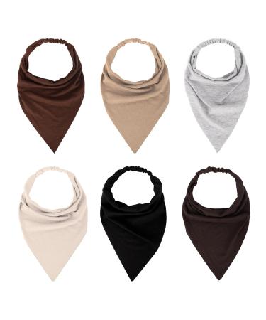 MapofBeauty 13 Inch 6 Pieces Soft Elastic Triangle Non-slip Bandana Head Scarves Headband (Black/Grey/Deep Coffee/Brown/Light Brown/Khaki)