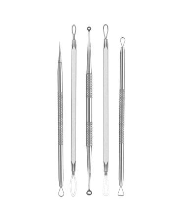 Blackhead Remover Acne Treatment Kit - Professional Skin Care Tools for Pimple Popper, Blemish, and Whitehead Extraction - 5 Piece Stainless Steel Set with Travel Case (Silver) - Buy Online on SooperMarket.com