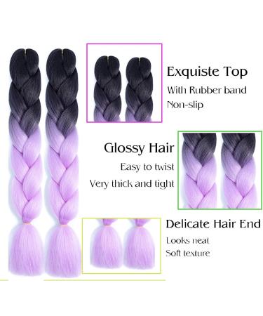 Buy Purple Kanekalon Braids Extensions | 24 Jumbo Box Braids Ombre Hair | 6-Pack Synthetic Hair for Crochet Braids (Black-Purple) - Buy Online on SooperMarket.com