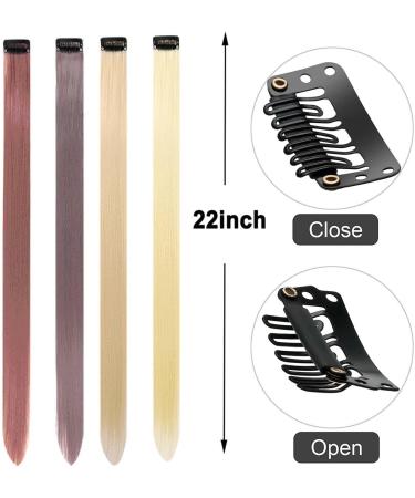 12 Pcs Colored Hair Extensions Colorful Clip in Hair Extensions 22 inch Synthetic Straight Hair Extensions for Kids Girls Women Brown - Buy Online on SooperMarket.com