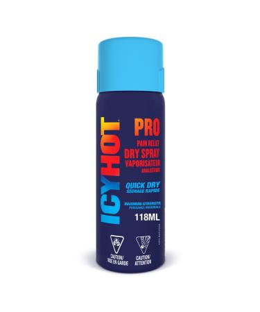 Icy Hot Pro Pain Relief Spray Fast-Acting Dry Spray for Minor Aches and Pains of Muscles and Joints Associated with Arthritis Simple Backache Strains and Sprains Menthol 16% Camphor 11% 118ml