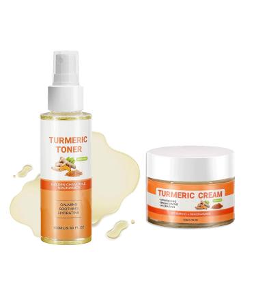 Turmeric Skincare Set Toner for Face Turmeric Face Cream Moisturiser Nourishing Soothe & Rehydrate Toner Astringent Toner Spray Moisturiser Repairing Face Skin Care 100ml+50g