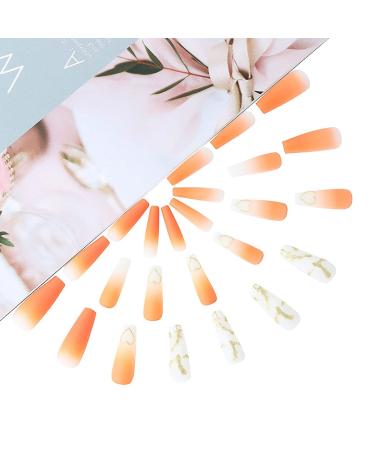 Brishow Heart Long Orange Ballerina Press-On Nails - 24PCs Acrylic Artificial Fingernails for Women & Girls - Buy Online on SooperMarket.com