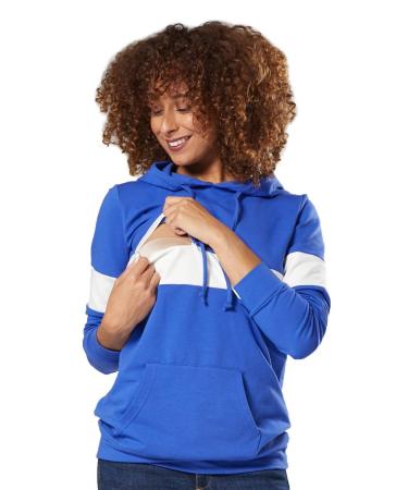 HAPPY MAMA. Women's Nursing Hoodie Breastfeeding Colour Block Maternity. 503p 8 Royal Blue & White