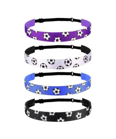 Weipuer 4 pieces of adjustable elastic slide -resistant football headband girl sport football hair band athletic sports stretch stacks for girls