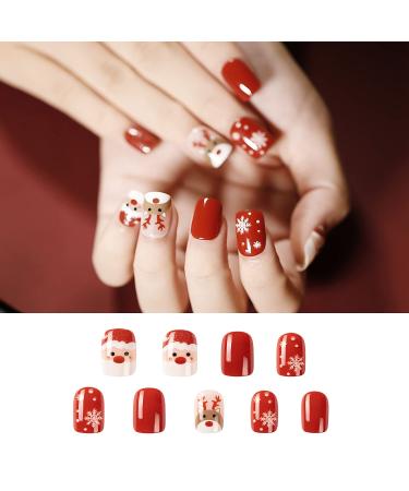 Noverlife 96PCS Winter Holiday Squoval False Nails Kit - Festive Acrylic Nail Tips with Nail Glue for Women & Girls - Buy Online on SooperMarket.com
