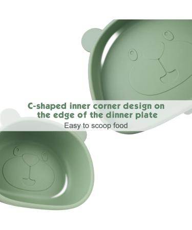 Qshare Suction Baby Plate and Bowl Set | Fork Spoon | Silicone Feeding Supplies for Toddler Self-Feeding | BPA-Free | Bears-Green - Buy Online on SooperMarket.com