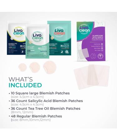 Livaclean (120 Count 3 Pack) Mixed bundle of Regular (48) Salicylic Acid (36) and T.Tree (36) Hydrocolloid Patches + 10 Count Large Square Patches 130 Count Mixed Pack - Buy Online on SooperMarket.com