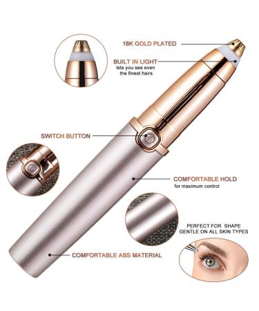 Eyebrow Hair Remover | Painless Precision Trimmer for Women | Portable Razor Tool with Light - Gold | Fast International Shipping - Buy Online on SooperMarket.com