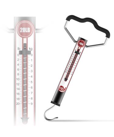 SNAIL TRAIL - 20lbs/50lbs Spring Fish Scale, Portable Fishing Scale with Hook, Large Handle Hanging Luggage Scale, Handheld Aluminum Tube Weigher for Suitcase, Gifts for Men A: 20 Lbs