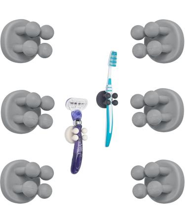 Tecbull Funny Hooks toothbrush holder razor holder shower razor bracket without drilling toothbrush bracket Self -adhesive clamp holder for toothbrushes (6x gray+6x replacement adhesive pad) 6x gray