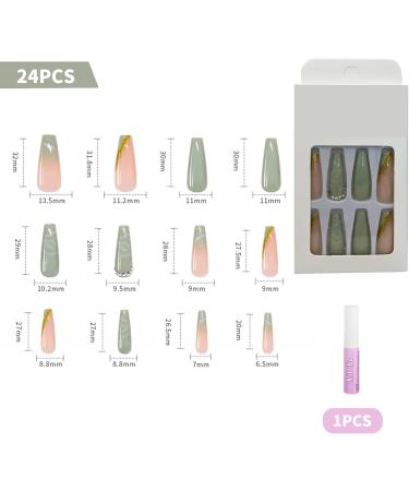 Luvadeyo 24pcs Ballerina Press On Nails - Luxury Green Acrylic Coffin Nails for Women & Girls - Buy Online on SooperMarket.com