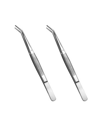 Stainless Steel Tweezers, with Curved Serrated Tip Multipurpose Tweezers Sewing Machine Tweezers Forceps for Craft Repairing (2 Pcs set) 2 Count (Pack of 1)