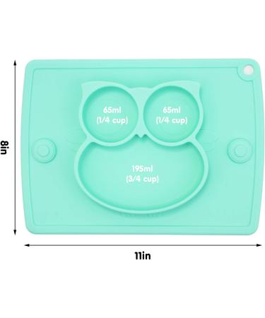 Silicone Divided Toddler Plate Set - Non Slip Suction Baby Dinner Plates with Spoon & Fork | BPA Free & FDA Approved - 5owl-cyan - Buy Online on SooperMarket.com