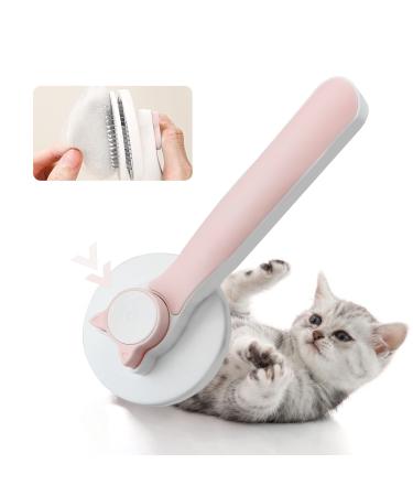 FuninCrea Dog Grooming Brush Cat Hair Brush Self Cleaning Slicker Dog Brush with Smooth Handle for Long Hair & Short Hair Stainless Steel Bristles Pet Hair Remover for Pet Massage (Pink)