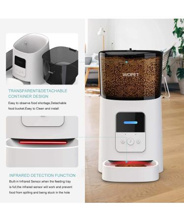 WOPET Wi-Fi Enabled 6L Automatic Cat Feeder for Cats and Dogs - Smart Pet Feeder with Portion Control, Distribution Alarms, Voice Recorder - Up to 15 Meals per Day, White - Buy Online on SooperMarket.com