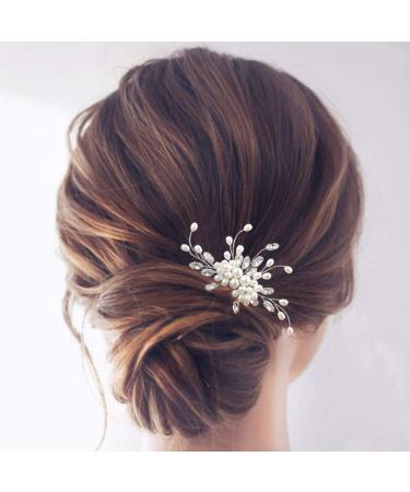 Easedaily Pearl Bride Wedding Hair Comb Silver Rhinestone Bridal Hair Pieces Crystal Hair Clip Hair Accessories for Women and Girls