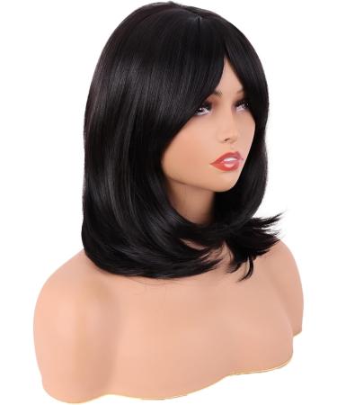 MapofBeauty 18 Inch/45 cm Layered Bangs Straight Synthetic Fiber Shoulder Length Hair Daily Use Wig (Black) - Buy Online on SooperMarket.com