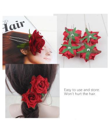 4PCS Small Red Rose Flower Hair Clips - Bridal Hair Pins for Women and Girls - Buy Online on SooperMarket.com
