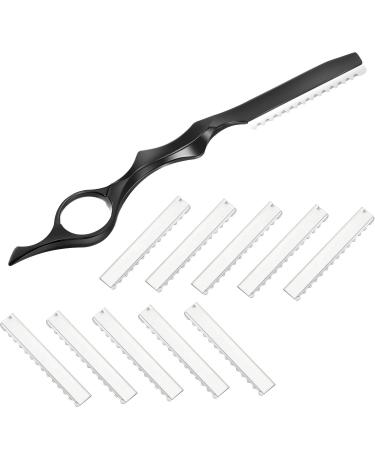 11 Pieces Hair Styling Razor Hair Thinning Comb Hair Texturizing Cutting Razor Comb with Replacement Stainless Steel Razors for Salon Home Use Black