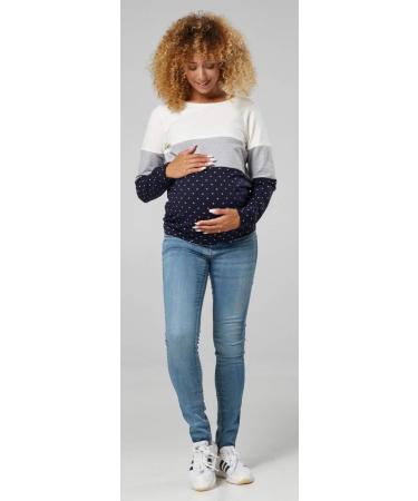 HAPPY MAMA Maternity Nursing Cotton Sweatshirt Zip Front 1285 - Ecru & Grey Melange - Buy Online on SooperMarket.com