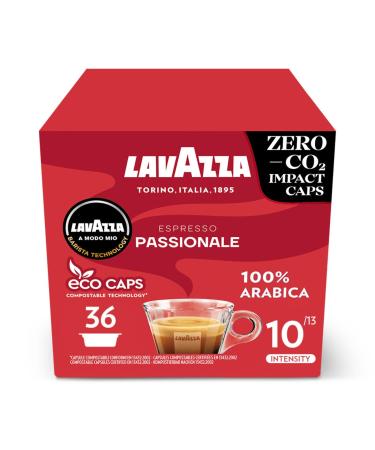 Lavazza A Modo Mio Espresso Passionale Coffee Capsules 100% Arabica Warm and Inviting Taste Intensity 11/13 Dark Roasting Perfect for a 40ml Espresso Compostable 36 Espresso Pods Coffee Passionale 36 Count (Pack of 1)