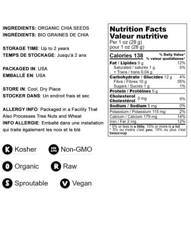 Organic Black Chia Seeds 2.5 lbs | Non-GMO, Whole & Sproutable | Vegan, Kosher & Keto | Sirtfood & Bulk | High in EFAs, Fiber & Protein | Ideal for Chia Pudding, Smoothie & Oatmeal | 2.5 lb Pack - Buy Online on SooperMarket.com