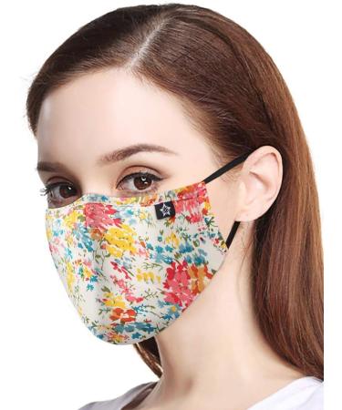 Novotel Face Mouth Cover Reusable Washable Cotton Half Cloth Face Adjustable Ear Loops Orange Flower - Buy Online on SooperMarket.com