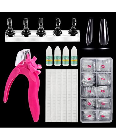 NOVAL DIY Press on Nail Making Kit - 500PCS Full Cover Coffin Nail Tips with 1 Set Magnetic Nail Holder 4PCS Nail Glues 1PC Nail Tip Cutter Clipper 102PCS Reusable Adhesive Putty Press on Kit-Nail Glues