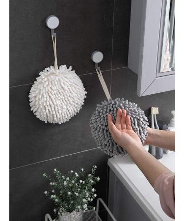 Sophie & Panda Fuzzy Ball Towel Set - White & Gray | Pack of 2 Decorative Bathroom Towels for Instant Hand Drying - Buy Online on SooperMarket.com