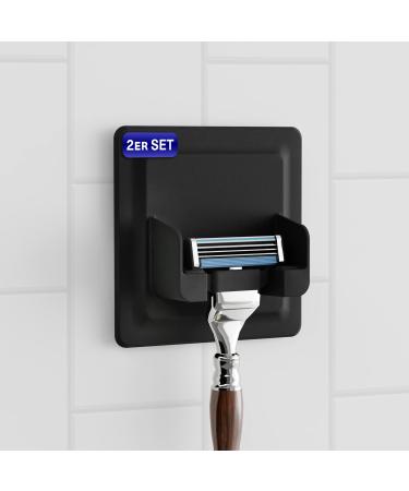 Lobux - 2x razor holder shower self -adhesive super -resistant hold soft -touch silicone - razor bracket shower waterproof - order system for bathroom mirror shower wall (black) black 2x razor holder
