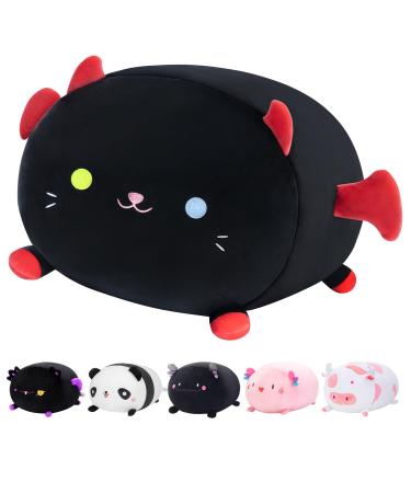 Mewaii 16'' Soft Devil Cat Plush Pillow Stuffed Animals Plushies Squishy Pillow - Fluffy Cuddle Plush Pillow Toys for Adults Girls Boys(Black) Black Devil Cat 16in/40cm