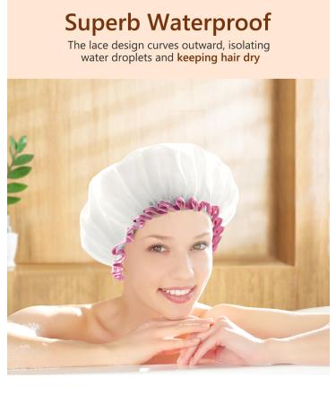 Buy Mikimini White Shower Hood 2-Pack - Waterproof & Reusable Bathing Hair Caps | Soft Cute Light-Resistant | Medium White & Pink Lace - Buy Online on SooperMarket.com