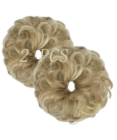 Messy Bun Hair Piece for Women Thick Updo Scrunchies Hair Extension Ponytail Hair Accessories Dark Ginger Mix Bleach Blonde 2 PCS 23# Dark Ginger Mix Bleach Blonde