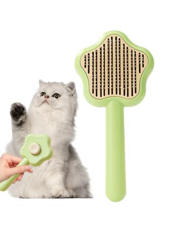 Cat brush with unlocking button - self -cleaning hairbrush with button compact pet sharky brushes for dogs cats rabbits hair removal in fur care green