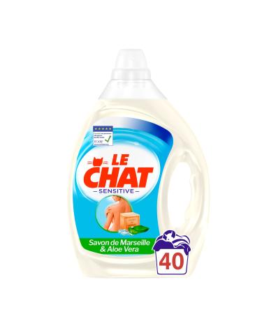 Le Chat Sensitive - 40 Washes (2L) - Hypoallergenic Liquid Laundry Detergent - Marseille Soap & Aloe Vera