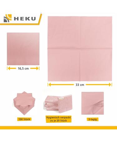 HEKU 100 Pink 3-Layer Napkins | 33x33cm | Absorbent & Stylish | 5-Pack for Events & Gastronomy | International Shipping - Buy Online on SooperMarket.com