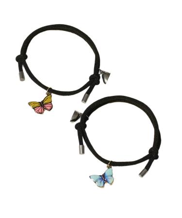 Bestvisse Set of 2 Luminous Butterfly Charm Bracelets Glow In The Dark Wristchains Magnetic Couple Jewelry for Men and Women