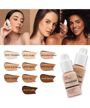 Phooera Fulll Coverage Liquid foundation Matte Finish Concealer Long wear 24hrs Oil Controlling Naturally Flawless Lightweigt Feel Buildable Fond de teint (2 X 104) - Buy Online on SooperMarket.com