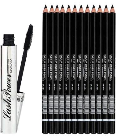 Jojomis 12pcs Waterproof Eyeliner Eyebrow Pencil Black + Curl Mascara - Buy Online on SooperMarket.com