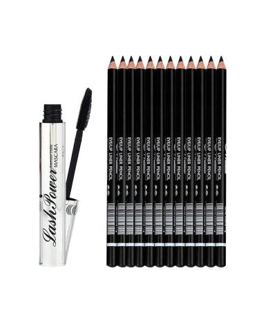 Jojomis 12pcs Waterproof Eyeliner Eyebrow Pencil Black + Curl Mascara