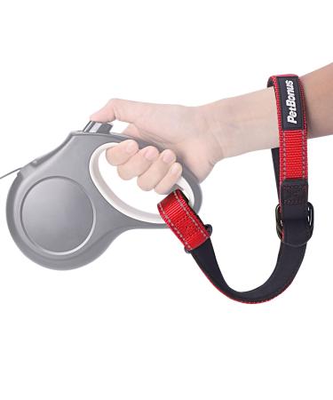 Petbonus Short dog leash safety bracelet for roller linen dog leash reflective seams and adjustable soft padded handle extra layer of safety for strollers (red) 1 piece of red