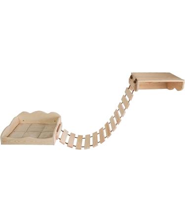 Yiotl Wall-Mounted Cat Shelf Set - Modern Solid Wood Furniture with Hammock, Climbing Bridge, and Cat Mat - Buy Online on SooperMarket.com