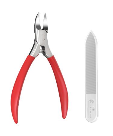 Toe Nail Clippers for Adult  GLAMFIELDS Large Heavy Duty Podiatrist Toenail Clippers for Thick Nails/Ingrown Nails  Ideal household Ingrown Toenail Tool for Seniors/Men/Women (Red)